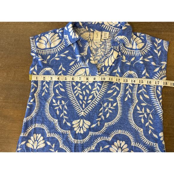 JOIE Blue Print 100% Linen Top Shirt Blouse Women size S Resort - Picture 7 of 7